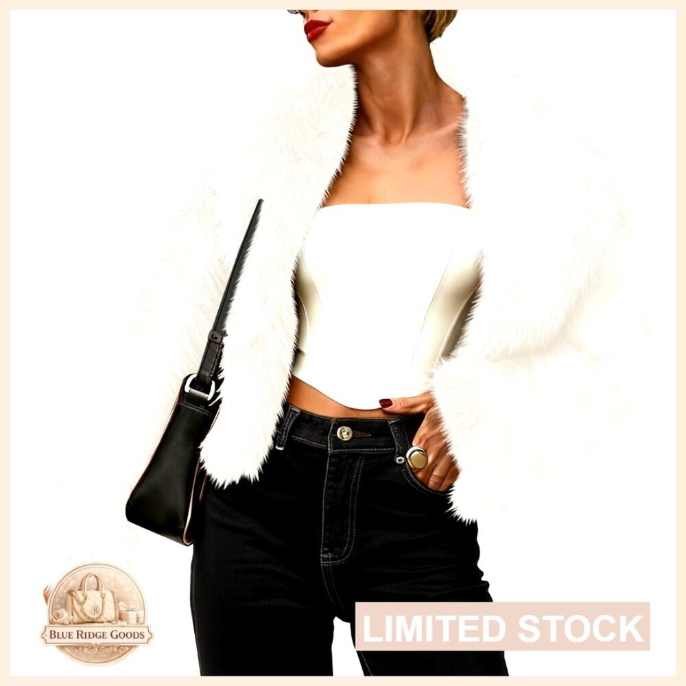 Faux Fur Jacket Cropped Winter Shaggy Coat Long Sleeve Fluffy Outerwear